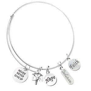 LPN Charm Bangle Bracelet, Never Give Up, Hope, Believe, Faith Bracelet